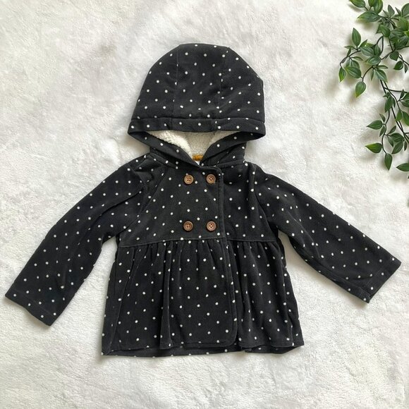 Carter’s Toddler Hooded Fleece Peacoat Jacket Size 18M | EUC Black Polka Dot - Picture 1 of 16